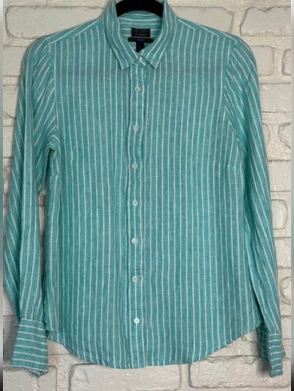 J.Crew Baird McNutt Irish Linen Shirt Teal White Striped Button Down Coastal